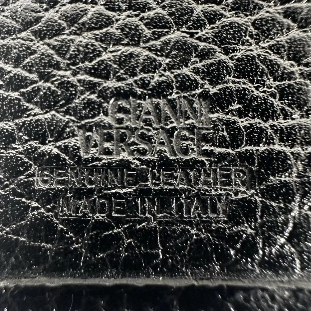 Gianni Versace Long Wallet Mens Vertical Black Leather Medusa Logo Bifold Italy